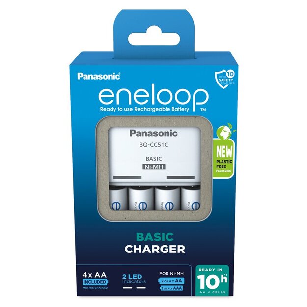 Panasonic Eneloop lādētājs BQ-CC51 + 4 x R6/AA Eneloop 2000mAh Ni-MH BK-3MCDE