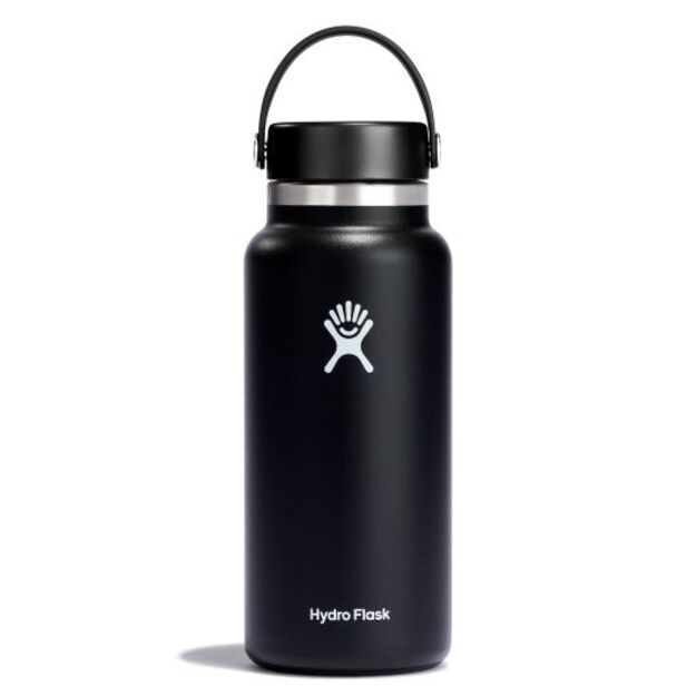 Hydro Flask Wide Mouth ar elastīgu vāciņu ceļojumu dzēriena pudele 946 ml W32BTS001 Black