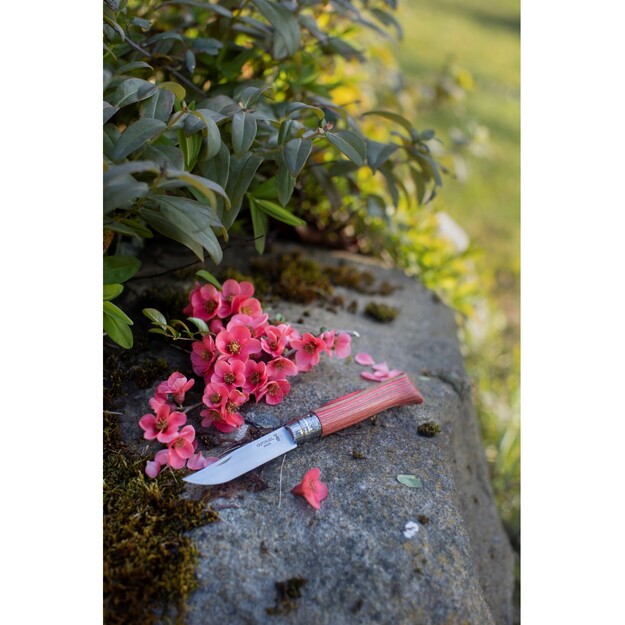 Opinel knife No.8 Laminated Red with stainless steel blade and red birch handle