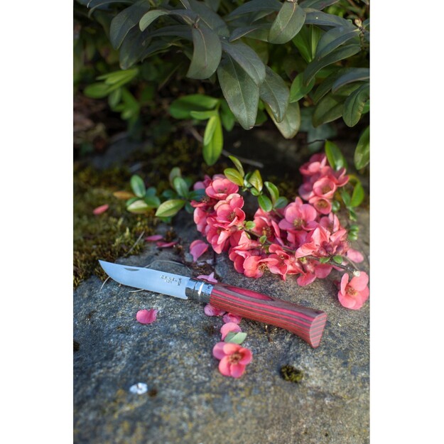 Opinel knife No.8 Laminated Red with stainless steel blade and red birch handle
