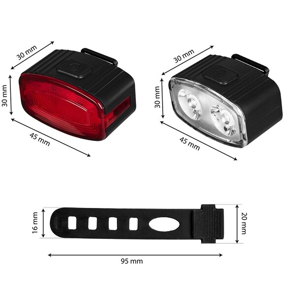 Vayox velosipēdu apgaismojuma komplekts priek&scaron;ējais 2*LED + aizmugurējais 12*LED VA0155