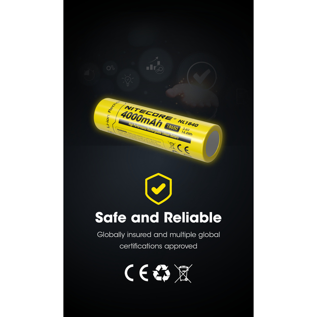 Nitecore Li-Ion akumulators 18650, 4000 mAh 3,6 V - NL1840