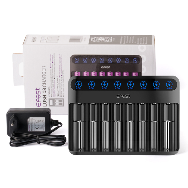 Efest Lush Q8 lādētājs ar 8 nodalījumiem litija jonu baterijām