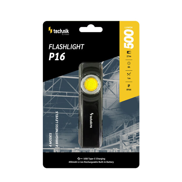 Technik P16 flashlight (with rechargeable battery) COB LED + USB-C 500lm