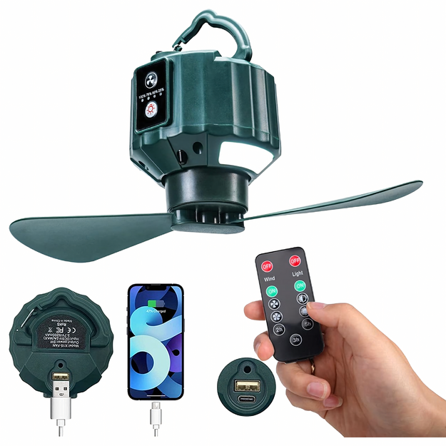 Portable 2-in-1 Fan and Lantern for Tent, Bedroom, Campsite USB 5200 mAh