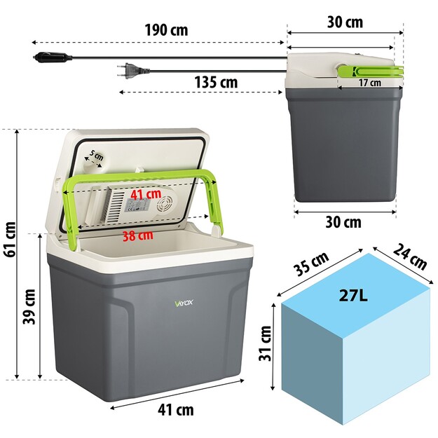 Ceļojumu ledusskapis 27L DC 12/24V AC 220-240V VAYOX VA-T27