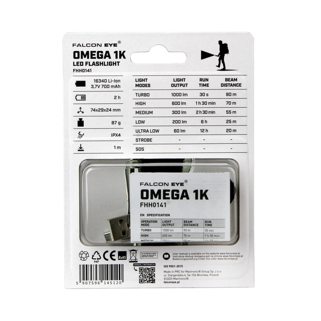 Falcon Eye OMEGA 1K rokas lukturītis 1000 lm FHH0141