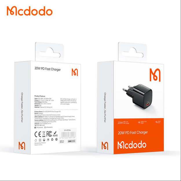 Mcdodo Nano Series USB-C 20W tīkla lādētājs (melns