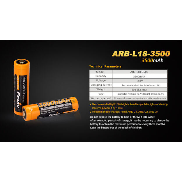 Fenix ARBL18 18650 Battery - 3500mAh