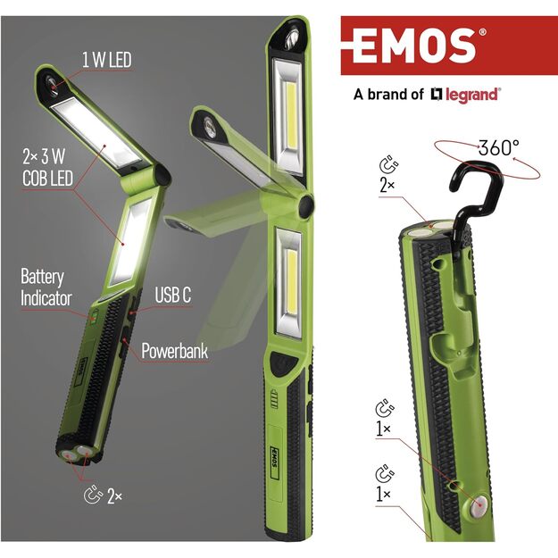 Emos uzlādējams lukturītis, 670lm COB LED 2200mAh P4535