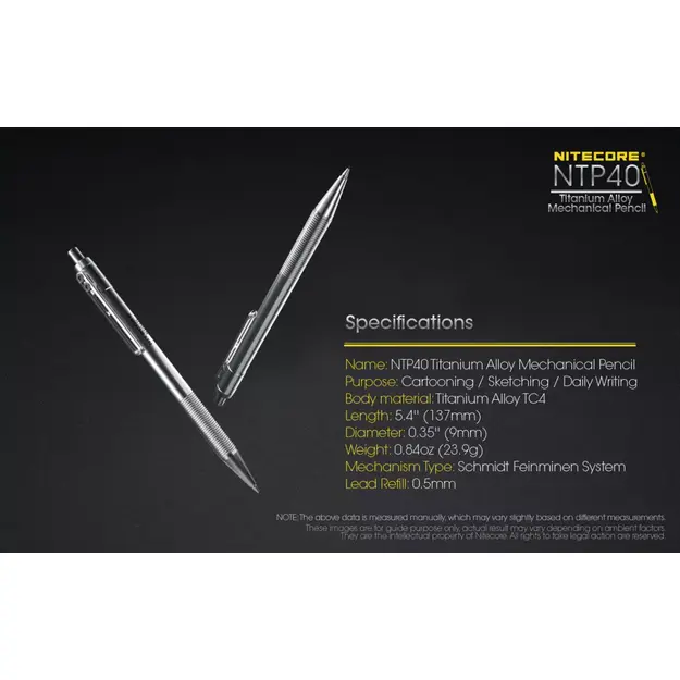 Nitecore NTP40 Titāna mehāniskais zīmulis