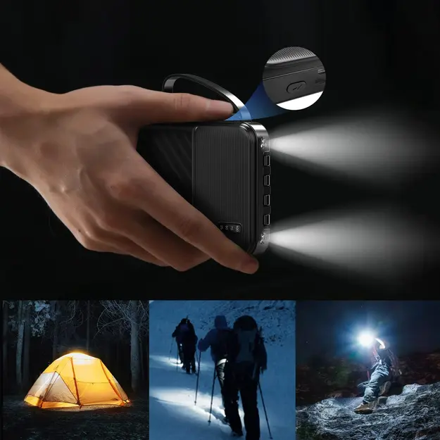 Dudao K11 10000 mAh ārējā baterija ar iebūvētiem vadiem, melna