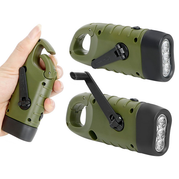 LED lukturis ar dinamo un saules bateriju Green