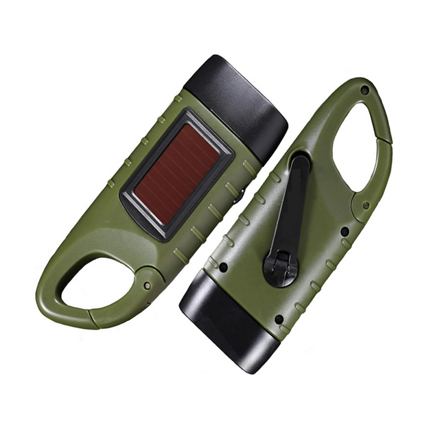 LED lukturis ar dinamo un saules bateriju Green