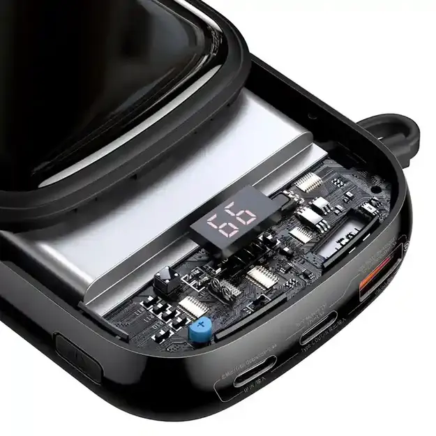 Powerbank Baseus Qpow PRO с кабелем Lightning, портом USB-C и USB 20000mAh, 20W (черный)