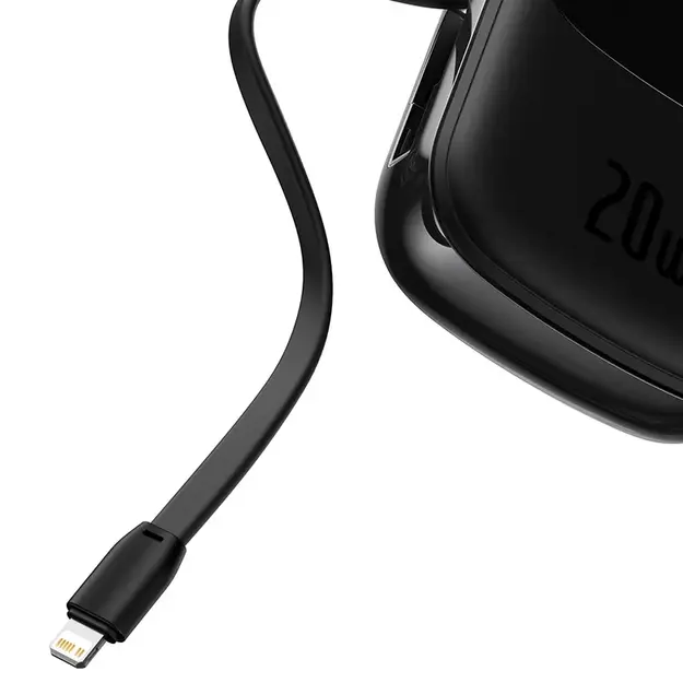 Powerbank Baseus Qpow PRO с кабелем Lightning, портом USB-C и USB 20000mAh, 20W (черный)