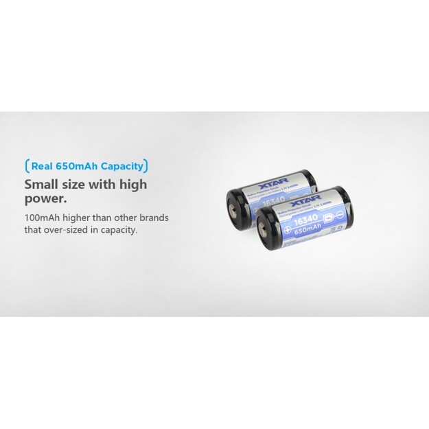 XTAR 16340 CR123 650mAh 3,7 V uzlādējams akumulators