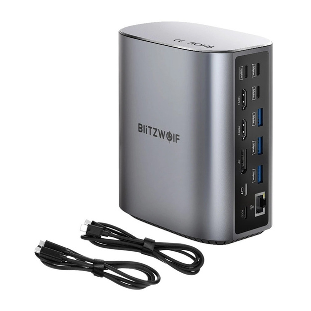 Blitzwolf BW-TH15 17in1 dokstacija 2xHD+DP+4xC+3xUSB 3.0+USB 3.1+C 3.2+C PD+RJ45+micro SD+SD+3.5mm Audio