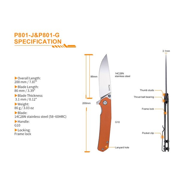 Ruike P801-G knife, green