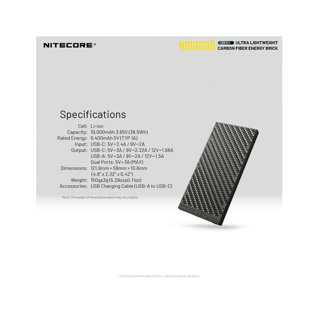 Nitecore ārējais akumulators (Power Bank) NB10000 GEN2, 10000 mAh
