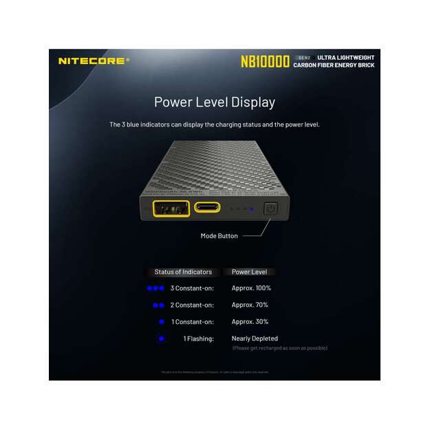 Nitecore ārējais akumulators (Power Bank) NB10000 GEN2, 10000 mAh