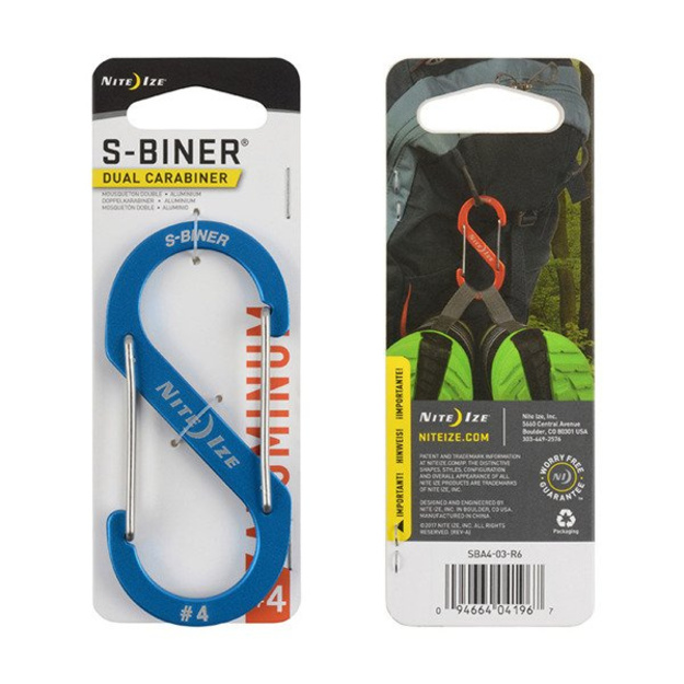 Nite Ize &ndash; S-Biner alumīnija dubultkarabīne Nr. 4 &ndash; zila &ndash; SBA4-03-R6