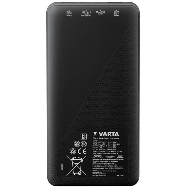VARTA ENERGY 20000mAh rezerves ārējā baro&scaron;anas akumulators, powerbank