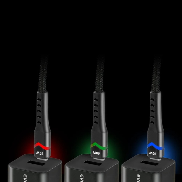 USB-C PD RGB LED kabelis 200 cm  everActive CBB-2PDR Power Delivery 2.0  ar 3A/20V 60W ātrās uzlādes atbalstu