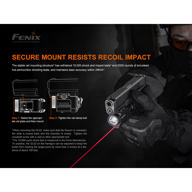 Fenix&nbsp;GL22 750 lm taktiskais lukturītis ar sarkanu lāzeru