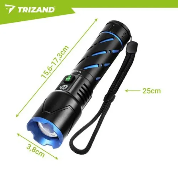 Taktiskais LED lukturis Trizand 800 lm, 5000 mAh (USB-C, Zoom, powerbank)