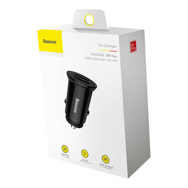 Baseus Ring 2xUSB QC3.0 5A 30W auto lādētājs (melns)