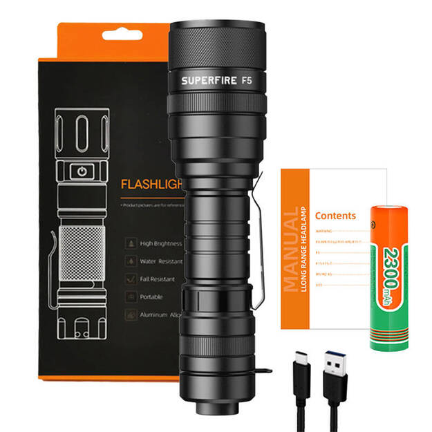 Flashlight Superfire F5, 1100lm, USB