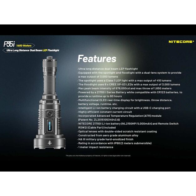 Nitecore P35i - LED and laser flashlight