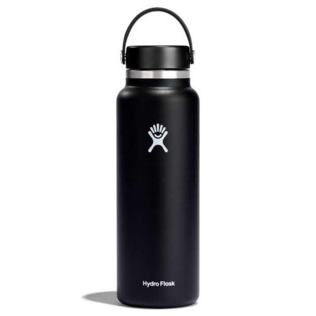 Hydro Flask Wide Mouth ar elastīgu vāciņu ceļojumu dzēriena pudele 1183 ml W40BTS001 Black