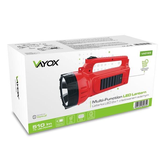 Vayox VA0123 2-in-1 uzlādējams lukturītis ar sānu apgaismojumu un saules uzlādi