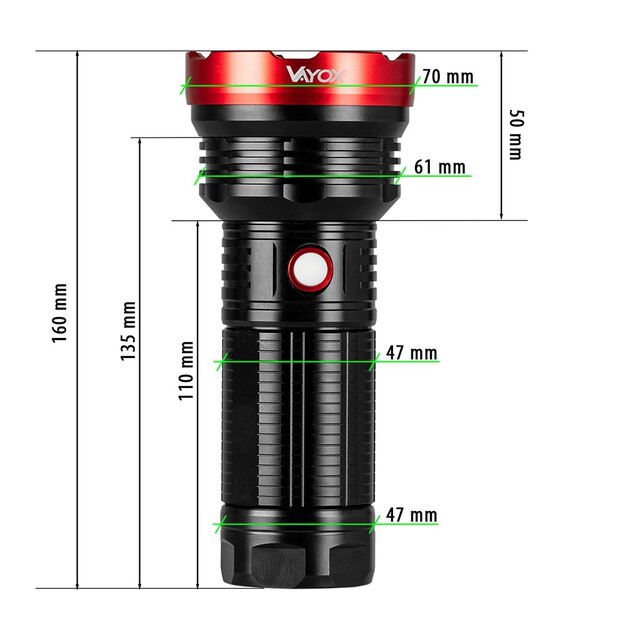 Vayox Pro Series Tactical Flashlight 20W 2000lm 1055m VA0110