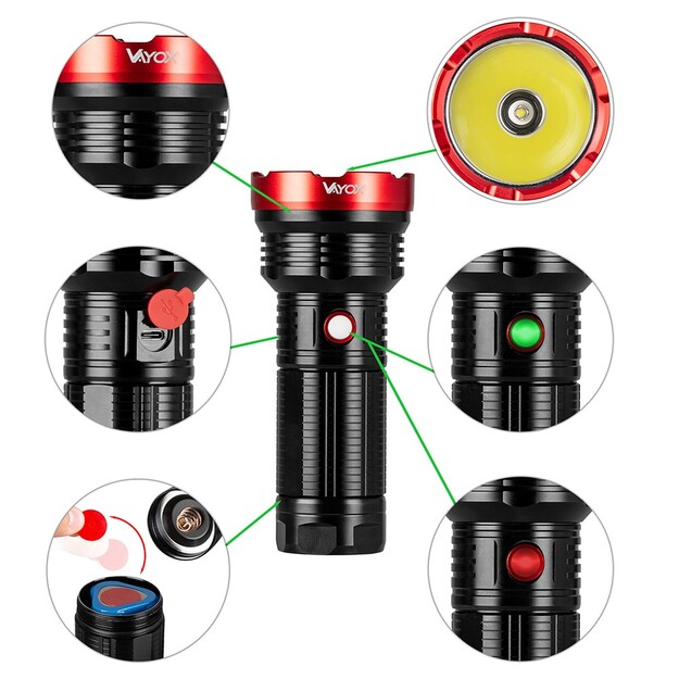 Vayox Pro Series Tactical Flashlight 20W 2000lm 1055m VA0110