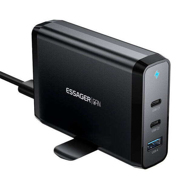 Galda lādētājs 2xUSB-C 1xUSB-A 140W Essager GaN (melns)
