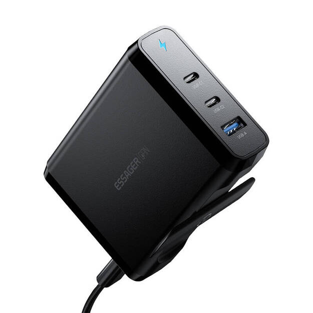 Galda lādētājs 2xUSB-C 1xUSB-A 140W Essager GaN (melns)