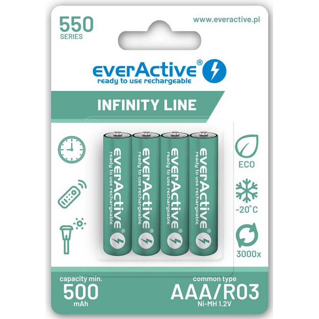 EverActive R03/AAA Ni-MH 550 mAh x 4 uzlādējamas baterijas EVHRL03-550