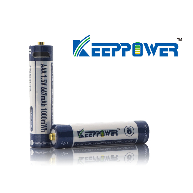 Keeppower AAA 1,5 V 1000mWh (aptuveni 667 mAh) litija jonu akumulators (uzlādējams, izmantojot mikro USB) P1044U1 2 gab.