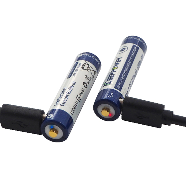 Keeppower AAA 1,5 V 1000mWh (aptuveni 667 mAh) litija jonu akumulators (uzlādējams, izmantojot mikro USB) P1044U1 2 gab.