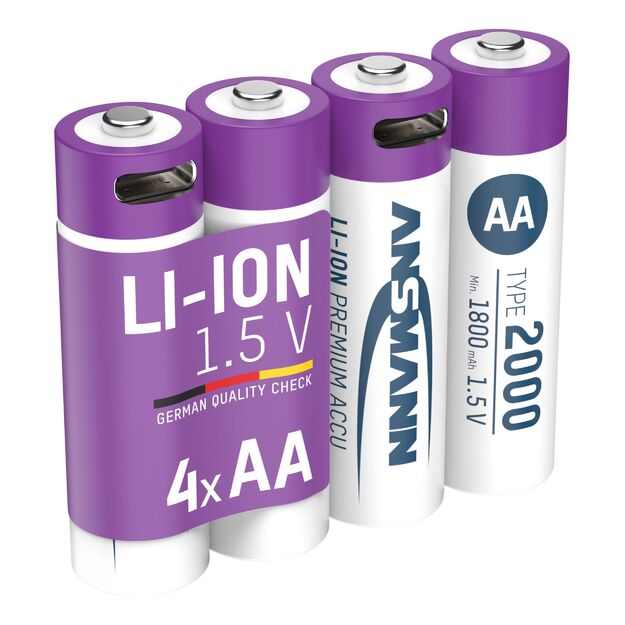 Ansmann Аккумуляторы AA 1.5V 2000mAh (Li-Ion 3.26Wh) с разъемом USB-C, макс. ток разряда 2A, 4шт в упаковке 