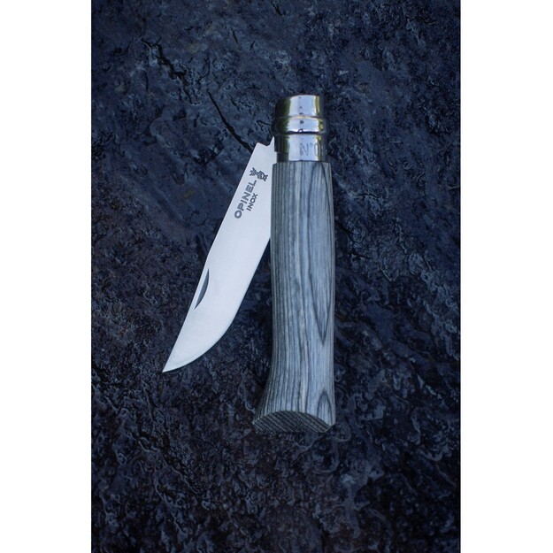 Opinel knife No.8 Laminated Grey with stainless steel blade and grey birch handle