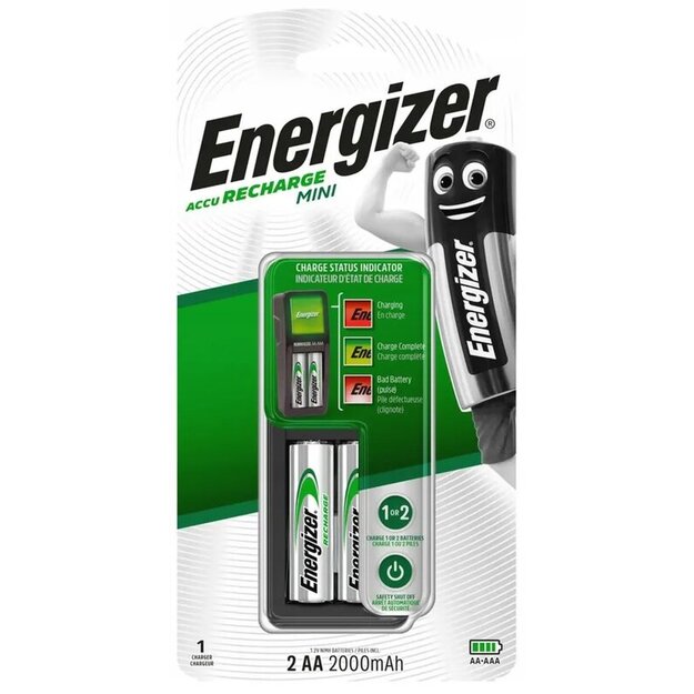 Energizer Mini akumulatoru lādētājs + 2 x R6/AA 2000 mAh baterijas