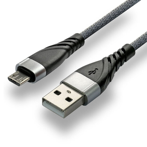 EverActive CBB-2MG pīts USB uz mikro USB kabelis 200 cm ar atbalstu ātrai uzlādei līdz 2,4 A pelēks