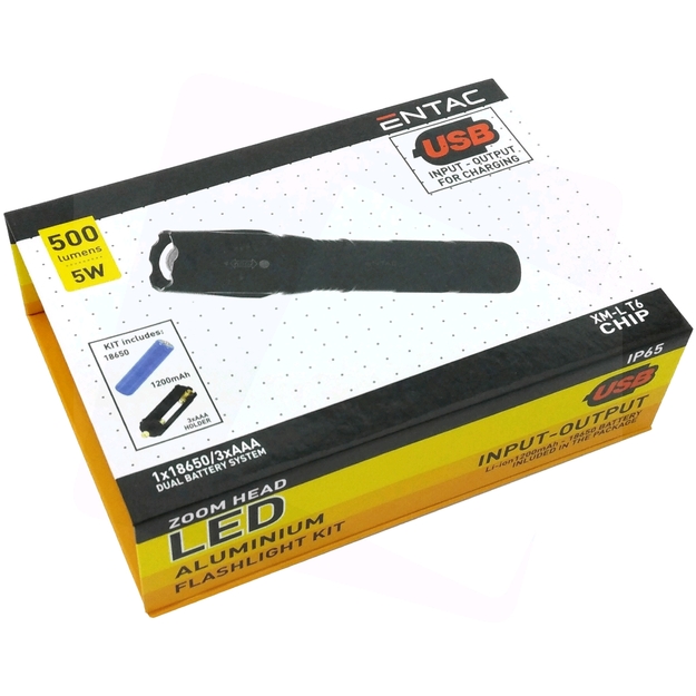 Aluminum Flashlight 5W USB 500lm Zoom