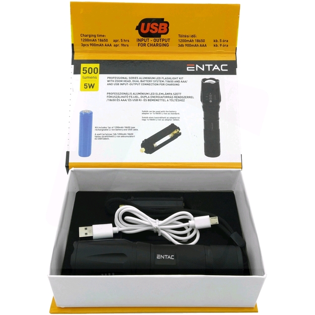 Aluminum Flashlight 5W USB 500lm Zoom