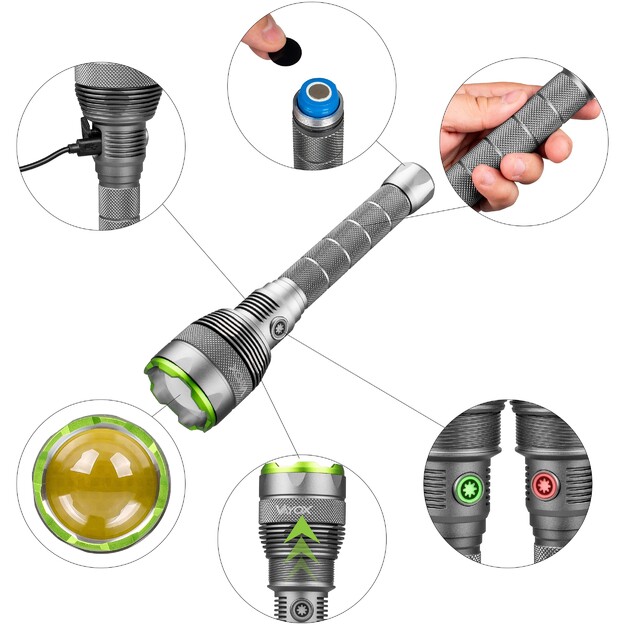 Vayox rokas lodlampa 10000lm COB LED 2600mAh IPX7 VA0254