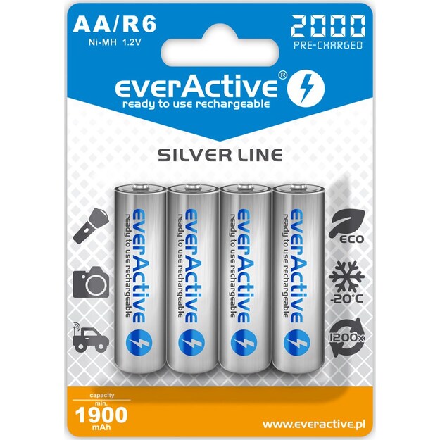 everActive Silver Line Ready to Use 2000mAh AA 2000mAh AA akumulators, 4 gab.